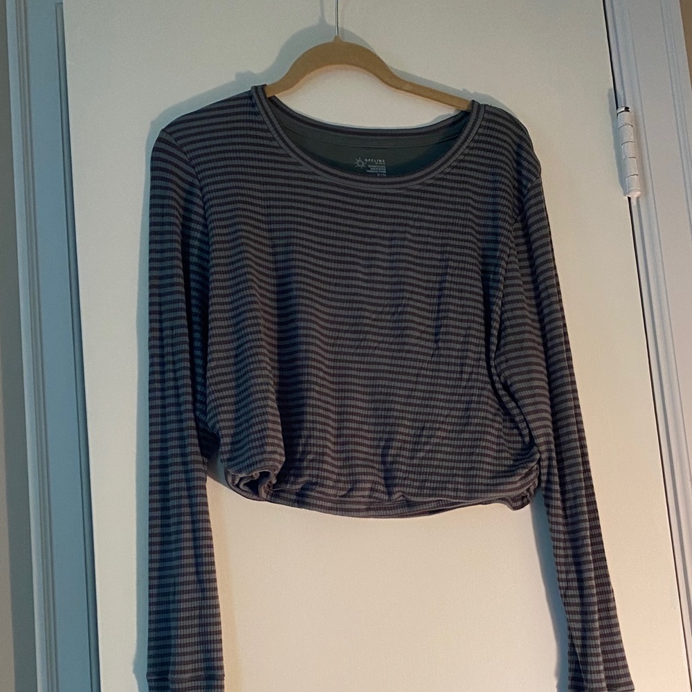 Aerie Offline Cropped Striped Long Sleeve Top